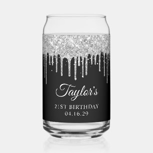 Silberne Glittertropfen Schwarz 21. Geburtstag Dosenglas
