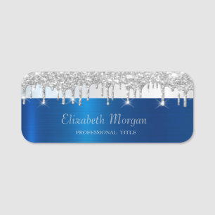 Silberne Glittertropfen Streifen Blau Metallic Namensschild