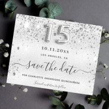 Silberne Glitzer aus Quinceanera Save the Date Gli