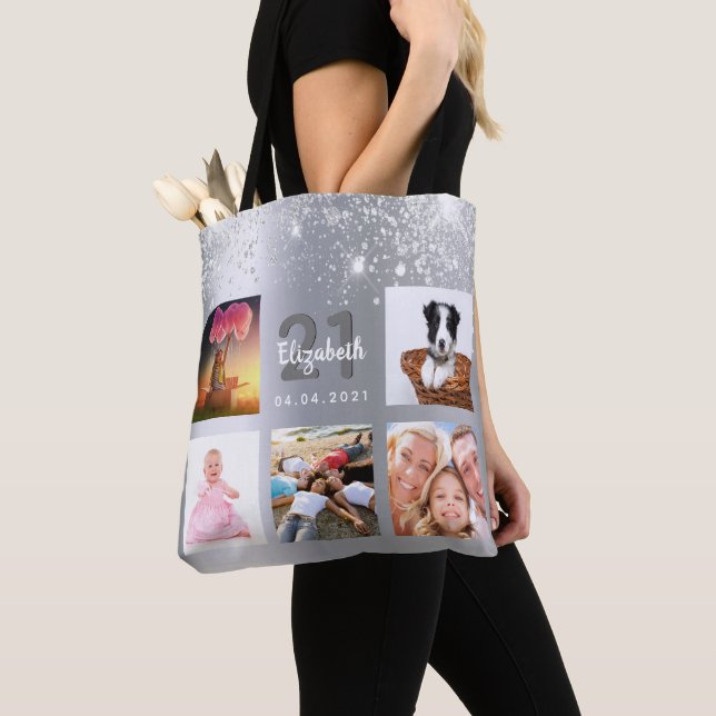 Silberne Glitzer Foto Collage Monogramm (Von Nahem)