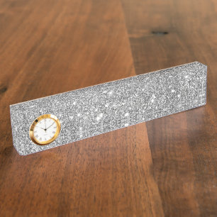 Silberne Glitzer-Glitzern Namensplakette