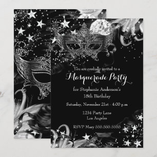 Silberne Glitzer-Magische-Nacht-Maskenball-Einladu Einladung
