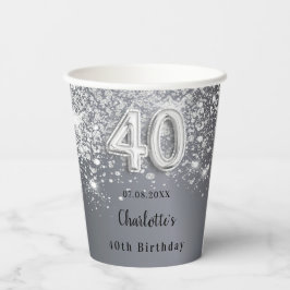 Silberne Glitzer Monogramm zum 40. Geburtstag Pappbecher
