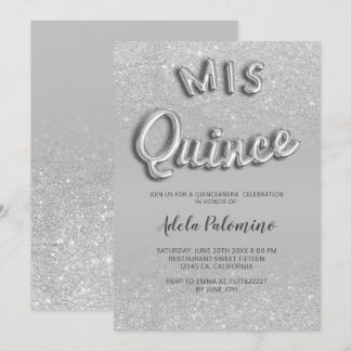 Silberne Glitzer Omelone Grau Quinceañera Einladung
