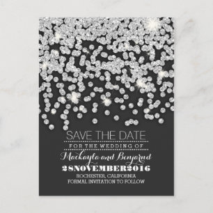 Silberne Glitzer-Reihe von Lichtern Save the Date Ankündigungspostkarte