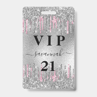Silberne Glitzer Tropfen Rosa Vip Einladung Ausweis