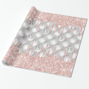 Silberne Glitzer-Tropfen Rose Rosa Geschenkpapier