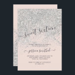 Silberne Glitzer Typografie rot Rosa Süß 16 Einladung<br><div class="desc">Moderne Typografie,  hübsche schicke und elegante Imitate Silber Glitzer Dusche Ober mit pastellrot rosa Farbblock Sweet 16 Geburtstagsfeier Einladung .</div>