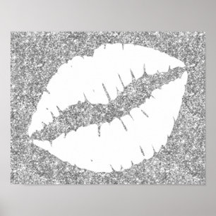 Silberne Glitzer und weiße Lipstick Lippen Poster