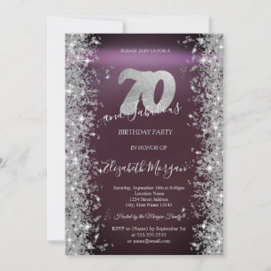 Silberne Glitzerdiamanten Burgunder 70. Geburtstag Einladung