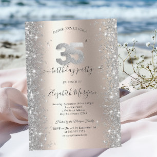 Silberne Glitzerdiamanten Elfenbein 35. Geburtstag Einladung