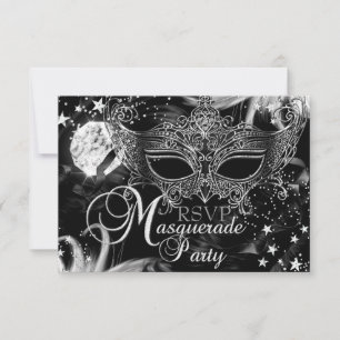 Silberne Glitzermaske Sternennacht Maskenball RSVP Karte