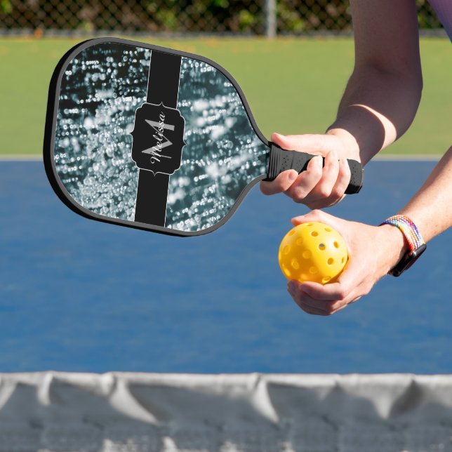Silberne Glitzern Tiefgefroren Eisblasen Monogramm Pickleball Schläger (InSitu)