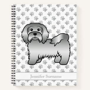 Silberne Havanese Cartoon-Hund-Illustration & Name Notizbuch