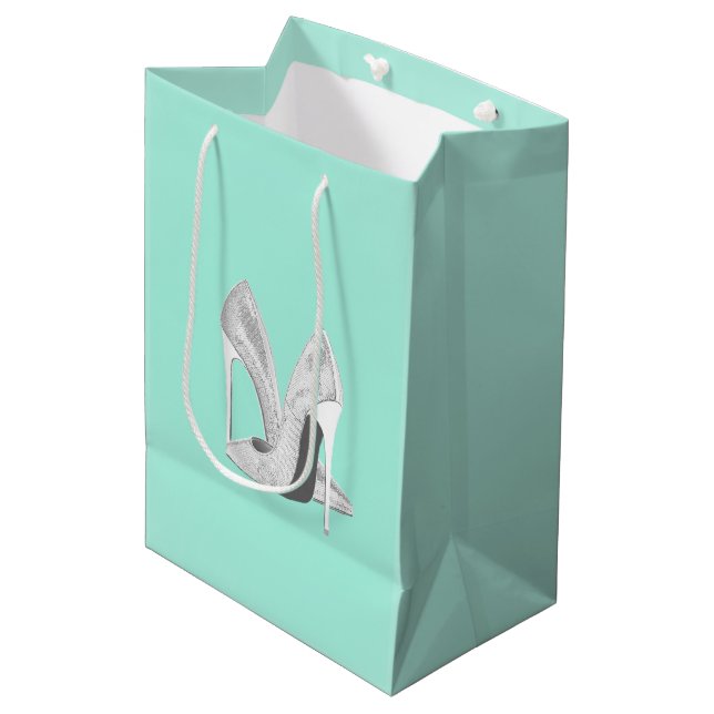 Silberne Heelse auf Minze Mittlere Geschenktüte (Vorderseite Schrägansicht)