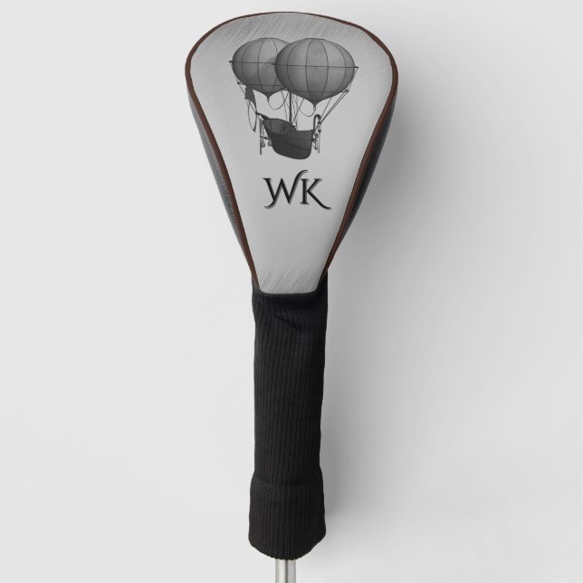 Silberne Heißluftballons mit Monogramm Golf Headcover (Vorderseite)