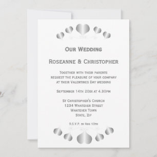 Silberne Herz Hochzeit Design Einladung