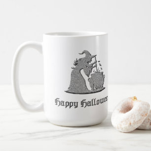 Silberne Hexe & Halloween-Kessel Kaffeetasse
