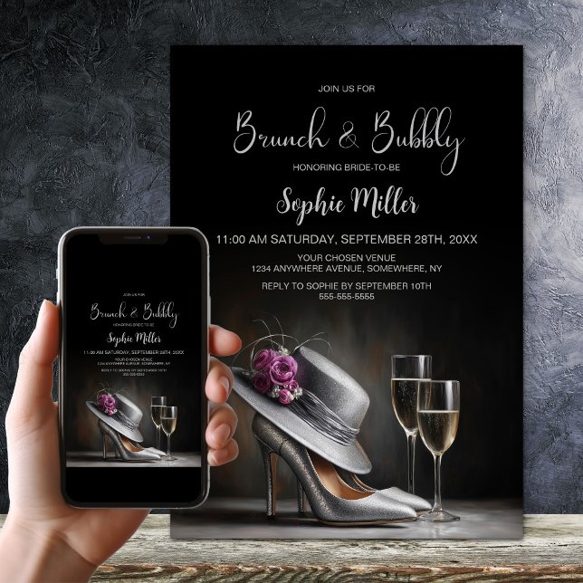Silberne High Heels Brunch und Sekt Einladung (Von Creator hochgeladen)