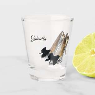 Silberne High Heels mit schwarzer Schleife Schnapsglas