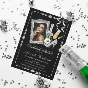 Silberne High Heels und Champagner Frauen Geburtst Einladung