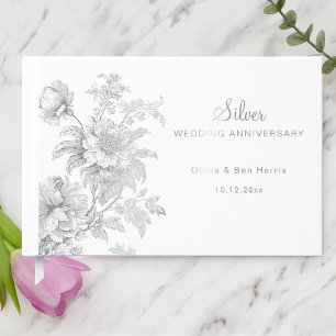 Silberne Hochzeit Floral graviert Gästebuch
