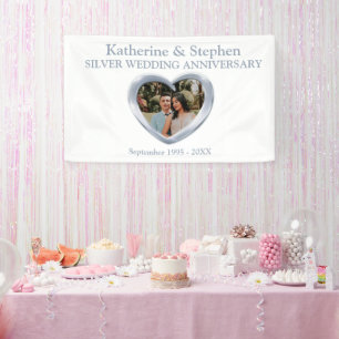Silberne Hochzeit Herz Foto weiß Banner