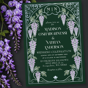 Silberne Hochzeit im Jugendstil mit lila Wisteria Einladung