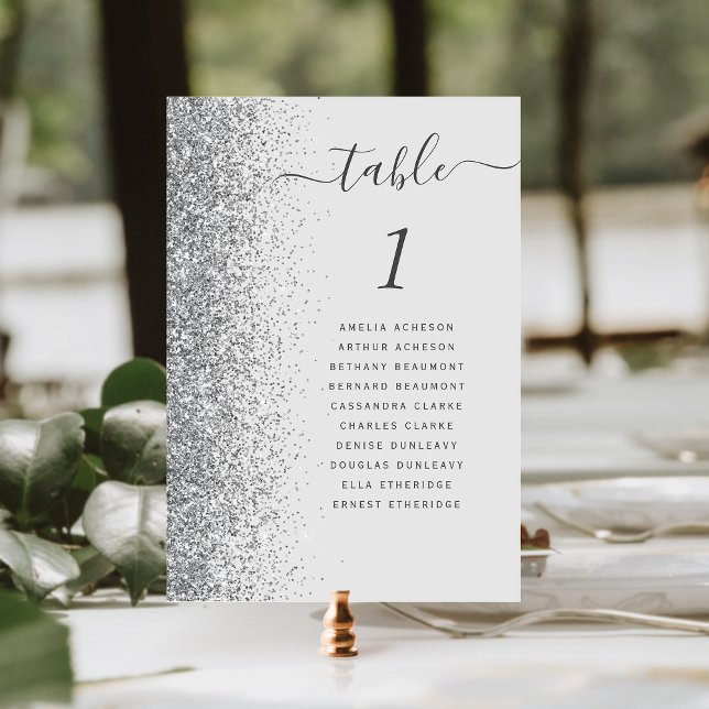 Silberne Hochzeit mit blassem Grau Glitter Tischnummer (Von Creator hochgeladen)