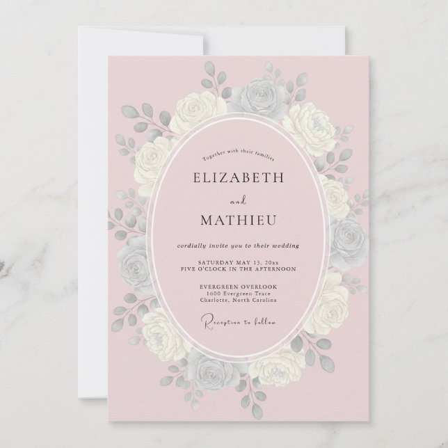 Silberne Hochzeit mit rosa Blütenblättern Einladung (Vorderseite)