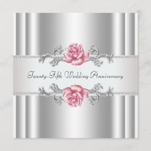 Silberne Hochzeit zum 25. Jubiläum mit rosa Rosen Einladung