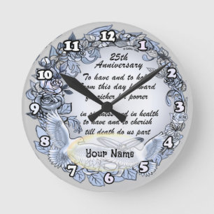 Silberne Hochzeitsuhr Runde Wanduhr