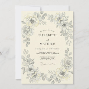 Silberne Holzkohle-Blatt-Eukalyptus-Hochzeit Einladung