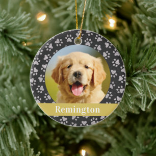 Silberne Hundepfotenabdrücke Goldener individuelle Keramikornament