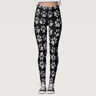 Silberne Hundepfotenabdrücke,Schwarz Leggings