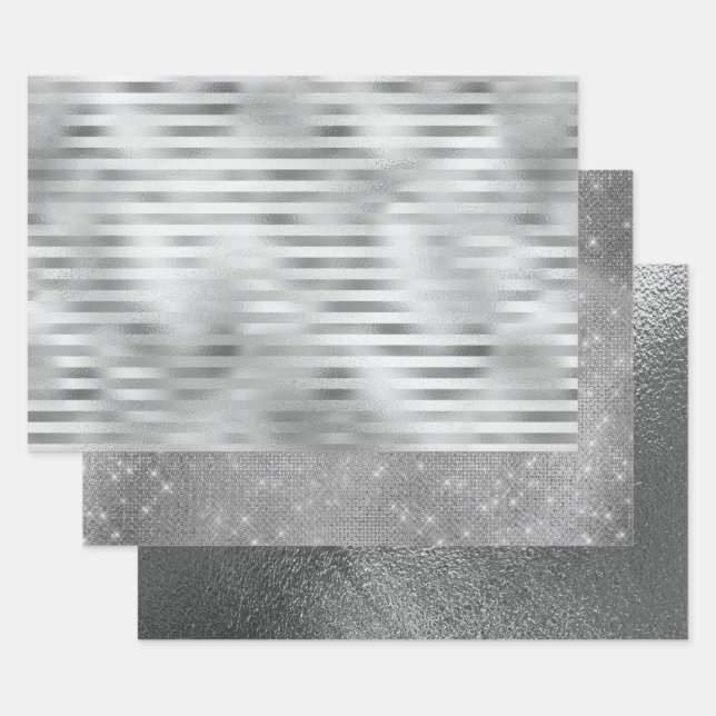 Silberne Imitat Foil Mix und Match 3 Geschenkpapier Set (Set)