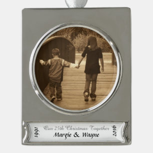 Silberne Jahrestags-Foto-Weihnachtsverzierung Banner-Ornament Silber
