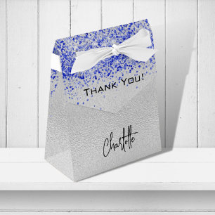 Silberne königsblaue Glitzer Glitzern Danke Geschenkschachtel
