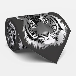 Silberne Krawatte mit Schwarz-Weiß-Tiger