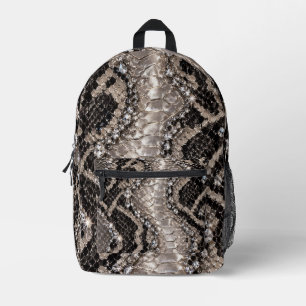 Silberne Kristall-Schlangenhaut Luxus Bedruckter Rucksack