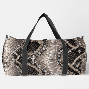 Silberne Kristall-Schlangenhaut Luxus Duffle Bag