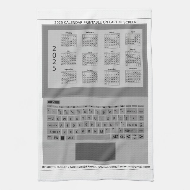 Silberne Laptop-Tastatur 2025 Kalender auf dem Bil Geschirrtuch (Vertikal)