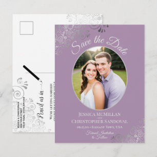 Silberne Lavendel-Hochzeit Save-the-Date-Foto Ankündigungspostkarte