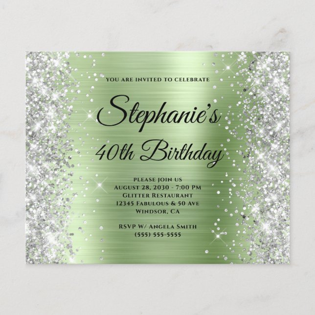 Silberne Licht-Minz-Glam-Monogramm 40. Geburtstag Flyer (Vorne)