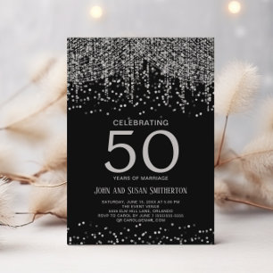 Silberne Lichterkette Glitter Schwarz 50. Hochzeit Einladung
