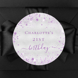 Silberne lila Glitzer-Staubmonogramm Runder Aufkleber