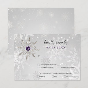 Silberne lila Schneeflocken Winterhochzeit uAwg Einladung