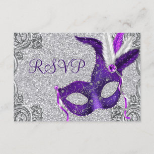 Silberne, lila und rosa Maskenparty-RSVP RSVP Karte