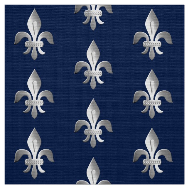 Silberne Lilie auf Indigoblau Stoff (Muster)