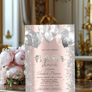 Silberne Luftballons Glitter Konfetti Baby Shower Einladung